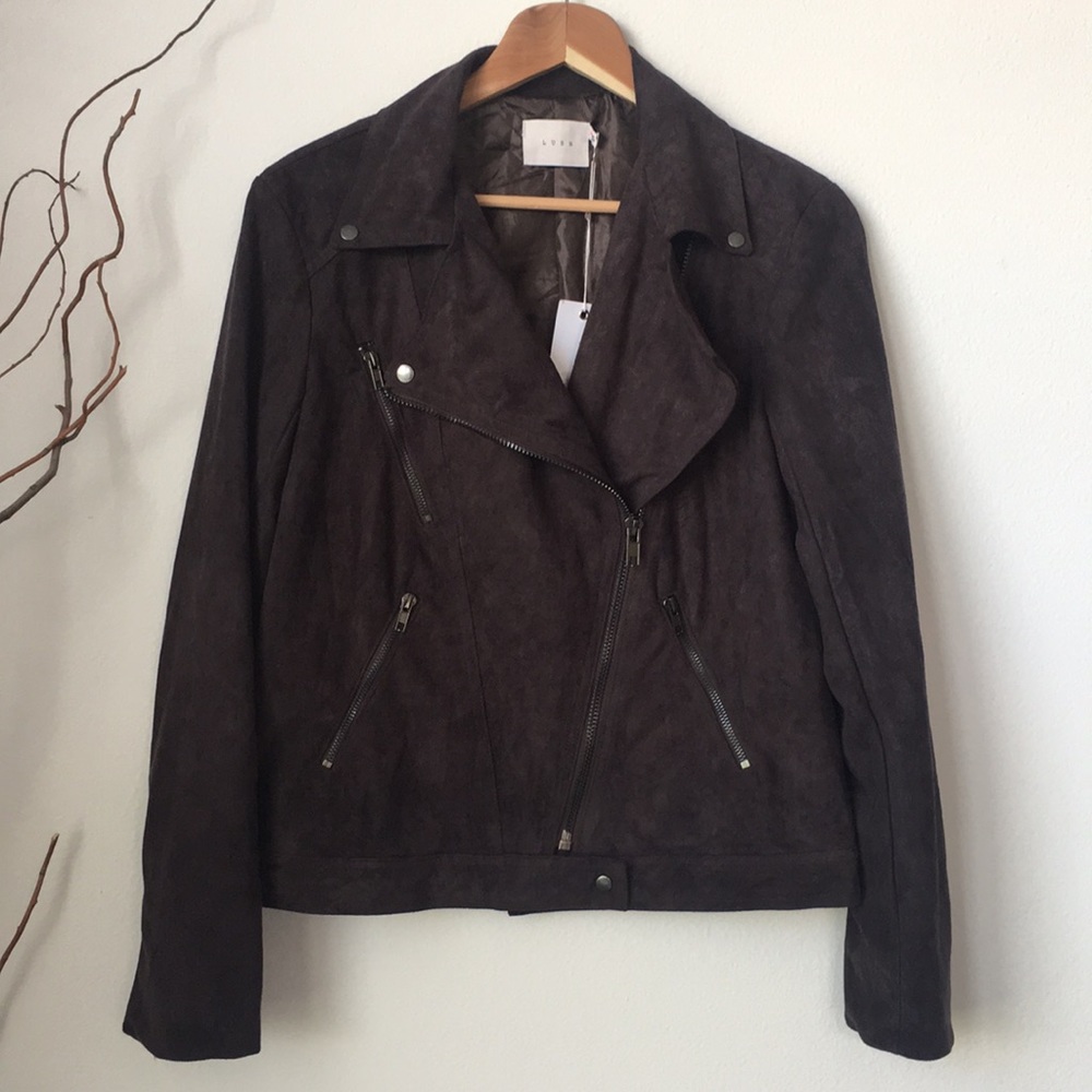 LUSH Charcoal Grey Suede Moto Jacket